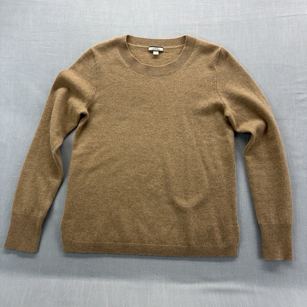 J.Crew 100% Cashmere Sweater Women's Small Camel Tan Long Sleeve Crew Neck